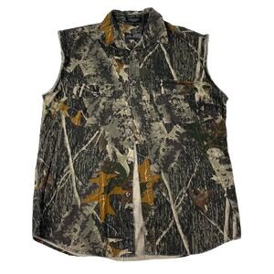 Vintage Sleeveless Camo Outdoor Nature Hunting Button-up Vest Size Large